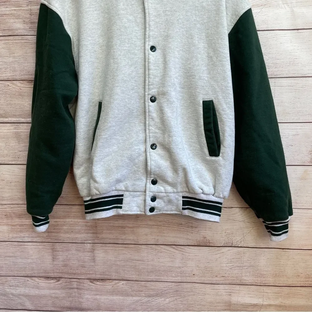 VINTAGE FRUIT OF THE LOOM‎ VARSITY BOMBER JACKET IN GRAY AND GREEN